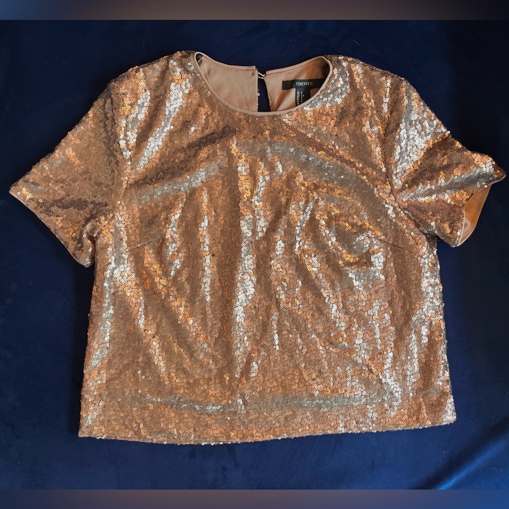 Forever 21 Small rose gold/copper sequin crop top